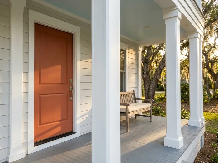 Front door and porch ceiling painted on a Mount Pleasant, SC home