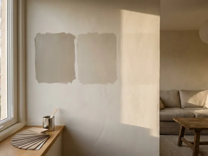 Paint color samples brushed onto the wall of the actual room being painted