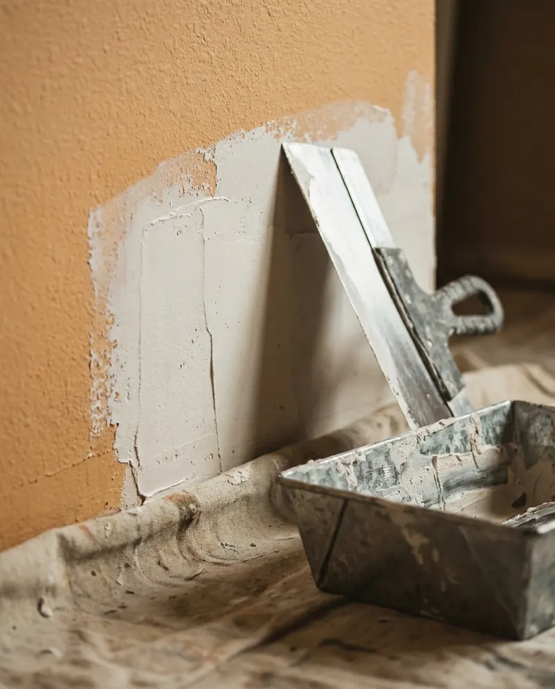 Taping knife against a wall where compound was floated and feathered into the surrounding texture
