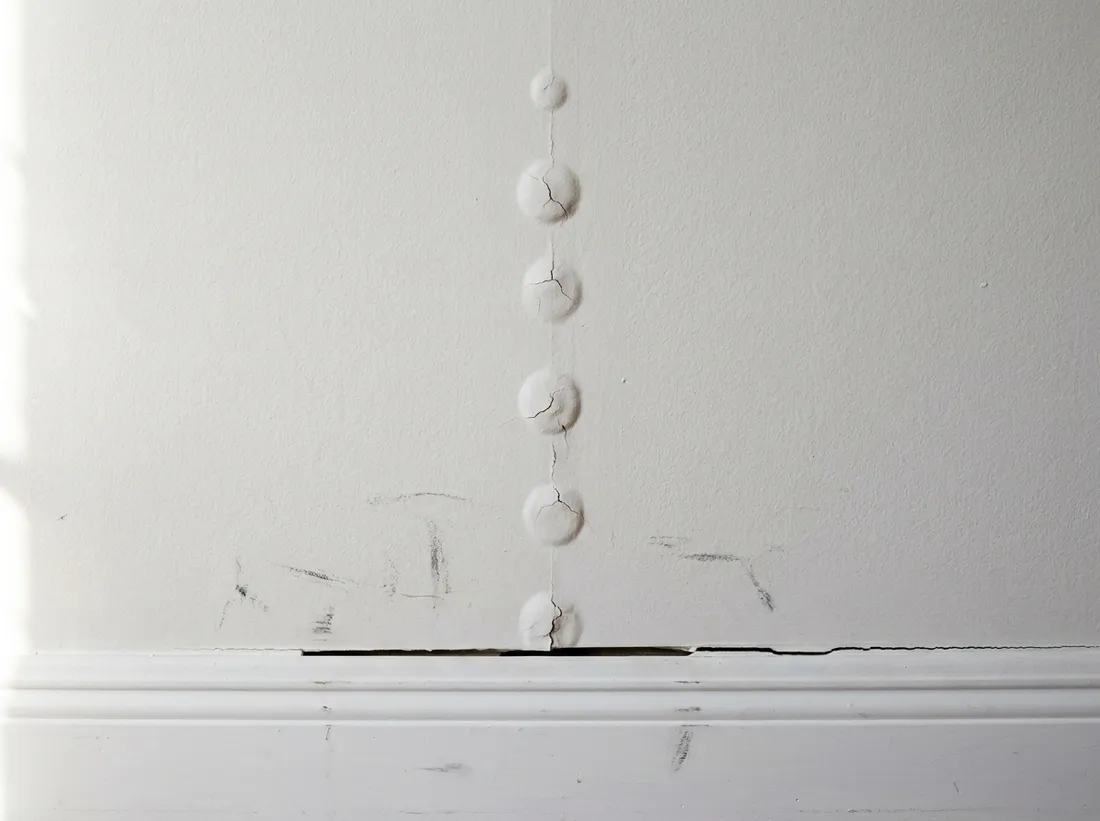 Nail pops and an opened caulk line in a newer Summerville, SC home with builder-grade flat paint
